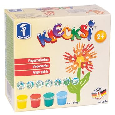 Feuchtmann KLECKSi Basic Mini | 4x150g Fingermalfarbe | hautfreundliche Malfarben | ungiftig, auswaschbar | kreatives Malen für Kinder ab 2 Jahren