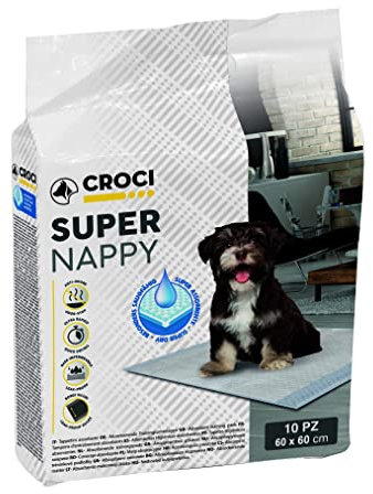Croci Super Nappy - Tappetini Igienici per Cani 60X60 cm 10 Pezzi - Traverse Cani e Animali Domestici, per Pipi Cane e Gatto Ultra Assorbenti Usa e Getta, Antistrappo e Antiodore
