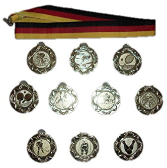 10 Kegeln-Medaillen mit Bändern