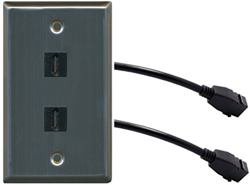 RiteAV (1 Gang Flat 2 HDMI Wall Plate w/Pigtail Extension Cable Stainless Steel