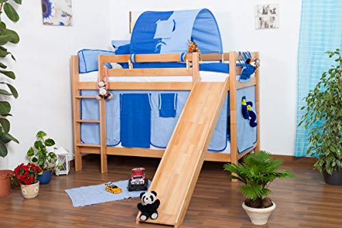 Kinderbett Etagenbett Jonas Buche Vollholz natur massiv mit Rutsche inkl. Rollrost - 90 x 200 cm, teilbar, Aktionsversion