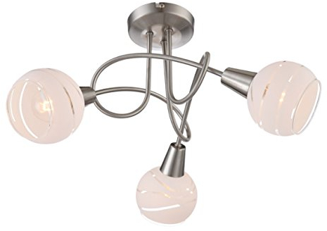 Trango 3-flammig dimmbar LED Deckenleuchte 1001-32D Deckenlampe in Edelstahl-Look mit Design Gläsern incl. 3x LED Leuchtmittel 3000K warmweiß, Deckenstrahler, Wohnzimmer Lampe, Spots schwenkbar