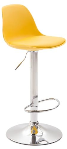 CLP Barhocker Kiel Kunststoff Mit Polsterung Und Kunstlederbezug I Drehbarer Barstuhl mit Metallgestell Und Fußstütze, Farbe:gelb, Gestell Farbe:Chrom