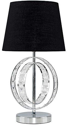 MiniSun | Modern Chrome Acrylic Jewel Table Lamp with a Black Tapered Light Shade | Home Décor, Bedside & Desk Lamp