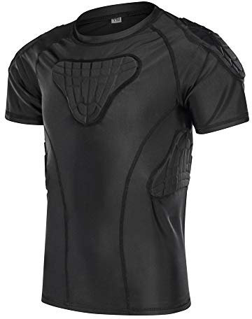 DGYAO Jungen Sports Schutz gepolsterte Strumpfhose T-Shirt Shorts Schulter Rippe Brust Hüfte Protector Anzug für Fußball Rugby Basketball Skifahren Snowboard Skaten (T-Shirt, YS)