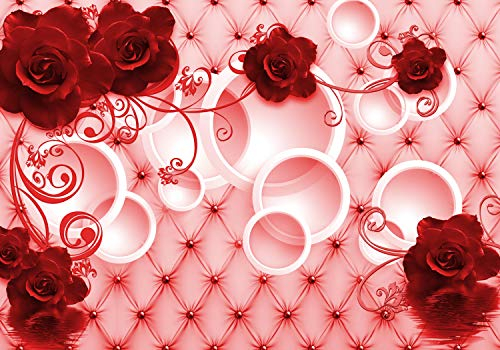 wandmotiv24 Fototapete Rot Rosen, L 300 x 210 cm - 6 Teile, Wanddeko, Wandbild, Wandtapete, Ornament, Blumen, Leder M3445