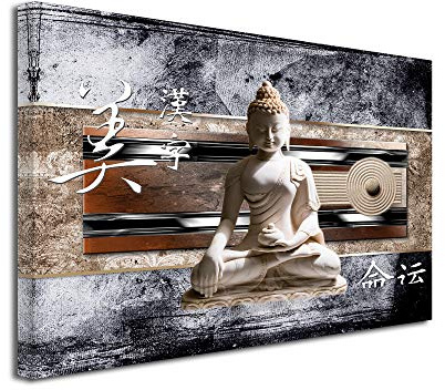 DECLINA Bild, asiatische Buddha-Statue, gedruckt auf Leinwand, Wanddekoration, Zen, Dekoration für Haus, Küche, Wohnzimmer, Schlafzimmer, Erwachsene, Braun, 80 x 50 cm