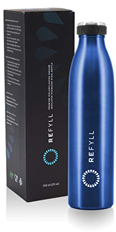 REFYLL Edelstahl Trinkflasche “dailyFYLL” - 500ml, 750ml, 1l - Auslaufsichere Thermosflasche mit doppelwandiger Vakuum Isolierung - Isolierflasche für Sport, Uni, Büro, Schule (Blau, 500 ml)