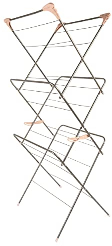 Beldray LA072498GRYEU 3 Tier Indoor Clothes Airer - Non-Slip Laundry Drying Rack, Collapsible Dryer, Foldable, 15M Washing Line Drying Space, Fold Out Corner Hanger Hooks, 7 kg Max Load, Graphite Grey
