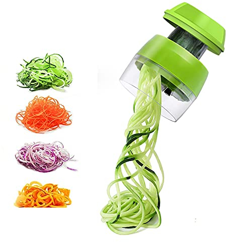 Spiralschneider 4 in 1 Gemüseschneider,Spiralschneider Hand Hand Spiralschneider Gemüse, Gemüsehobel für Gemüsespaghetti,Gurke, Kartoffel,Kürbis, Zucchini, Zwiebel, Gemüsespaghetti,