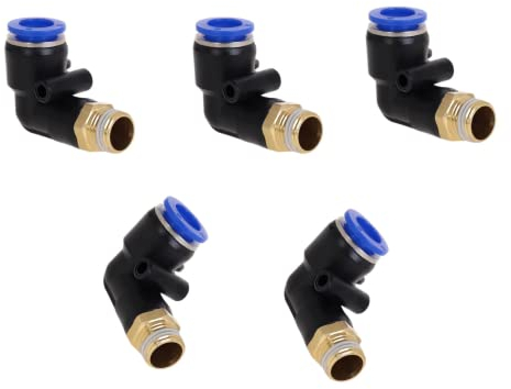 Pneumatik Steckverschraubung Winkel 90° 1/4 auf 6mm 5 Stück Push In Druckluftanschluß Steckanschluss Industriequalität Winkelanschluß-Stück
