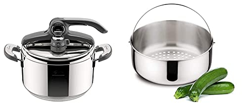 Lagostina Novia Vitamin Lagoeasy'Up Pentola A Pressione, 5 L, Acciaio Inox 18/10 & Accessori Cestello Cuocivapore Inox Misura 2, Per Pentole A Pressione Lt 5, Acciaio Inossidabile 18/10