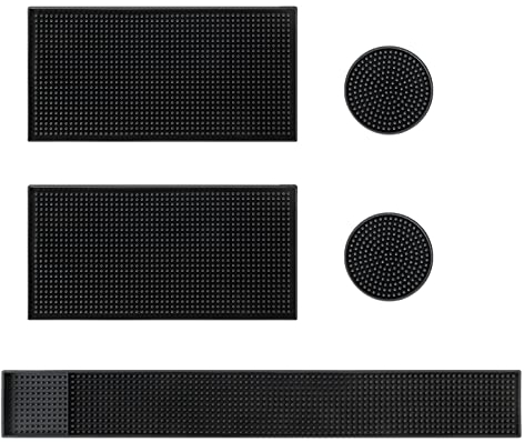 Lot de 5 tapis de bar en caoutchouc antidérapant pour bar, comptoir, whisky, café, bière, verre à la maison, pub, cuisine, restaurant (3 tailles différentes)