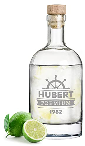 polar-effekt Botella de ginebra de cristal con nombre personalizado, 700 ml de capacidad, botella de ginebra con grabado, botella con corcho reutilizable para ginebra, diseño de rueda de timón premium