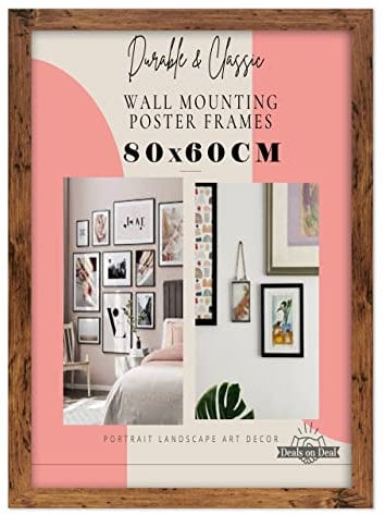 Deals on deal Modern Wooden Large 60cm x 80cm jigsaw puzzle Picture Frame Photo Frame Wall Art Poster Frames With Clear Perspex Safety Glass to Hang Portrait Landscape(80X60CM, RUSTIC)