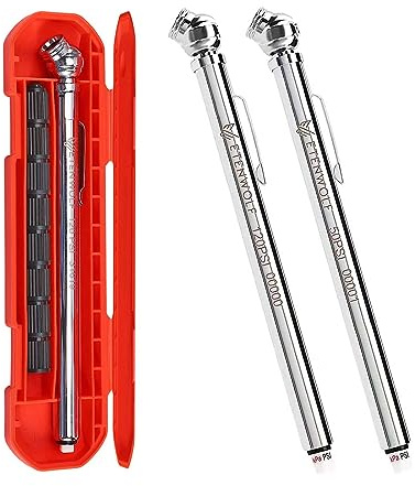 ETENWOLF Pencil Tire Pressure Gauge 2 Pack (10-50PSI, 20-120PSI) with 16 Tire Caps Calibrated to ANSI B40.1 Grade B(2%), Stainless Steel Body, Car Accessories for Cars, Pickups, RVs, Bicycles