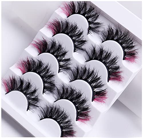 Colored Lashes, 5D False Lashes with Color Faux Mink Eyelashes Wispies Fluffy Colored Eyelashes Dramatic Strip Lashes for Christmas Cosplay Costumes Fake Eyelashes 5 Pairs Pack