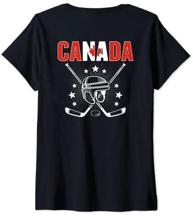 Damen Canada Ice Hockey Fans Jersey Kanadische Flagge Hockeyschläger T-Shirt mit V-Ausschnitt