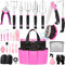 HLWDFLZ Ensemble d'outils de jardinage rose pour femme - 24 outils robustes avec sac de rangement amovible, ensemble pour plantes grasses et désherbeur