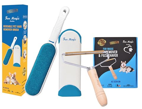 Fur Magic Pet Hair Remover Lint Brush & Fuzz Shaver, Self-Cleaning, 2 pcs | Reusable, easy to clean, durable, removes pet fur from carpets, fabrics, clothes and upholstery, for dogs, cats & small pets