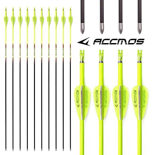 ACCMOS Spine 1000 ID 4,2 mm Bogenschießen Pfeile, für Compound Bogen Recurve Bögen Jagd Schießen Orange oder Gelb Carbon Pfeil 12 St (26inch, YW Spine 1000)