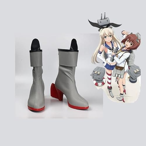 Japanese Anime Kantai Collection High heel shoes Kantai Collection Cosplay shimakaze boots Comic Lolita shoes large size 41 grey