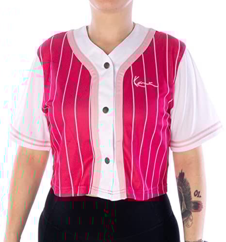 Karl Kani Chest Signature Pinstripe Short Baseball Shirt pink, M