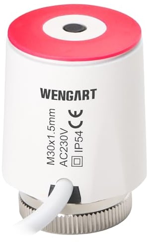 Wengart Attuatore Termico a Spina WG2208, Normalmente Chiuso-230V-Rosso, da lavoro per impianto di Riscaldamento a Pavimento