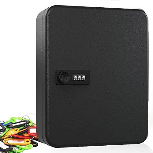 Key Safe Box 48 Key Cabinet Wall Mounted Key Safe Storage for Outdoor, Steel Security Lock Box with Combination Lock, Keysafe Organiser with 50 Key Tags, for Indoor Outside Property Garage, Black