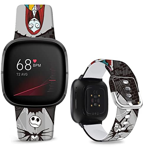 Leotop Muster gedruckte weiche Silikon Ersatz Sportbänder kompatibel mit Fitbit Versa 4/Fitbit Versa 3 /Fitbit Sense 2/Fitbit Sense für Frauen Männer. (Schwarz Jack&Sally)
