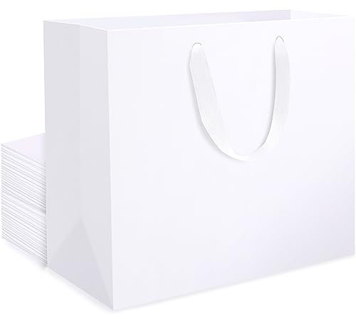EUSOAR Papiertüten Weiß Groß -250gsm Geschenktüten mit Henkel Weiss-20 stück L 32x11.5x28cm Geschenk Tüten- Hochwertige Papiertragetasche - White Gift Wrap Bags - Geschenksackerl mit Griff
