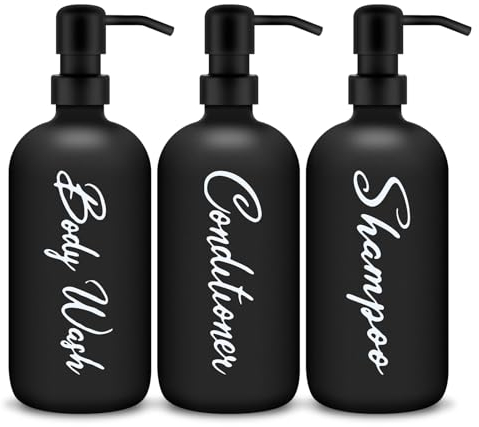 Seifenspender Set 500ml Glas Seifenspender Spülmittelspender Shampoo Spender Seifenspender für Küche und Bad (Schwarz - Edelstahl)