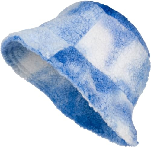 styleBREAKER Damen Fischerhut in Teddyfell im Ombré Look, Warmer Bucket Hat Herbst Winter, Farbverlauf Muster Bunt 04025038, Farbe:Blau-Weiß