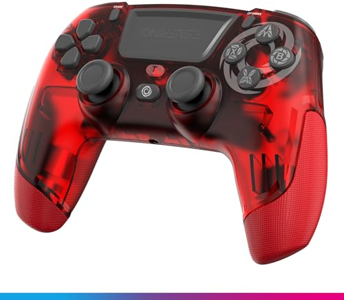 Oniverse Mando para PS4 PS3 PC ANDROID iOS, Jack de cascos, Inalámbrico, vibraciones ajustables, panel táctil, botones macro traseros, modo Turbo, Wake up, Revolt (Mers Red/Rojo)