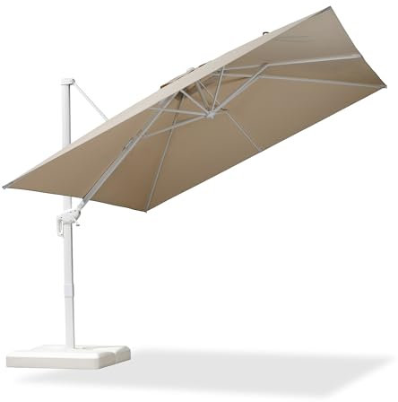 PURPLE LEAF 3 X 3 M Garden Cantilever Parasol, Large Square Patio Umbrella with White Frame, Crank Handle and Tilt for Balcony and Outdoor, Beige
