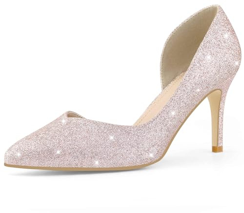 Perphy Glitzer-Pumps mit spitzer Zehenpartie, Slipper, Stiletto-Absätze, Pumps für Damen, Pink, 38 EU