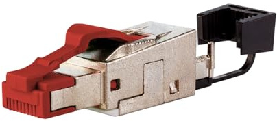 METZ CONNECT 25G RJ45 Stecker, feldkonfektionierbar, vollgeschirmt, multiportfähig, Kabelzuführung gerade (180°), Rot, 30 cm x 35 cm