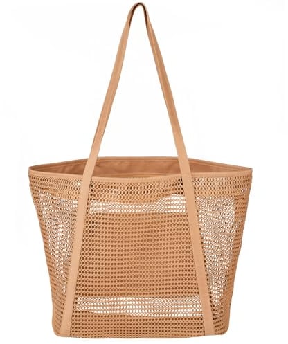 Tibroni Strandtasche xxl mit Reißverschluss Shopper Damen Groß Mesh Badetasche Familie Faltbar Beach Tote Bag Shopper Netztasche Schwimmtasche