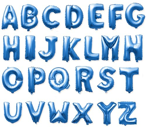26 Stück Buchstabenballon, Buchstabe A-Z, Folienballons, 40,6 cm, selbstaufblasende Luftballons, Helium-Mylar-Ballons, Alphabet-Ballons für Geburtstagsparty, Feiern, Dekorationen (blau)