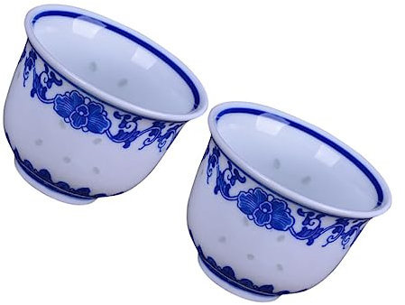 Zerodeko Lot De 2 Tasses À Thé Kung Fu Rétro En Porcelaine Blanche 80 Ml Pour La Maison Et Le Bureau
