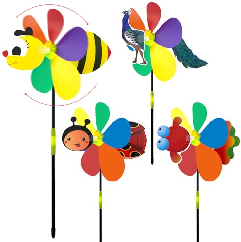 Lets Joy 4 Piezas Molino Viento Niños, Molinillo de Viento Jardin, Molinillo de Viento Colores, Molinillo Viento 3D, Molino de Viento Decorativo, Molino de Viento Regalos para Niños (A)
