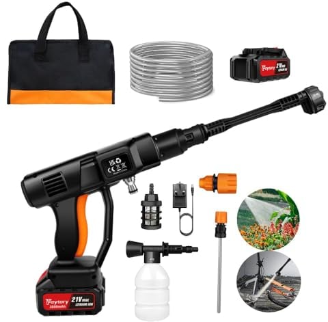Cordless Pressure Cleaner Portable Pressure Washer Lightweight Cordless Jet Wash Car Washer with 3.0 Ah Battery Foam Generator Nozzle Water Pump 5M Hose