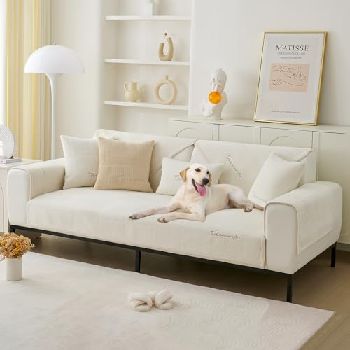 ShowyLive Couch Überzug 1/2/3/4 Sitzer L Form Sofa Überzug Ecksofa rutschfest Hund Katze -Antirutsch, Anti Slip Sofabezug Sofa Überwurf (Beige, 70 * 150CM)