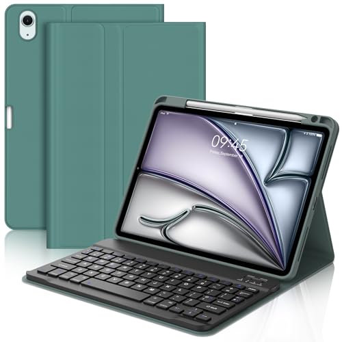 Keyboard Case for iPad Air 11 inch (M3 2025, M2 2024), UK Layout Wireless Detachable Bluetooth Keyboard with Protective Cover and Pencil Holder for iPad Air 10.9 inch (5th Gen, 4th Gen), Dark Green
