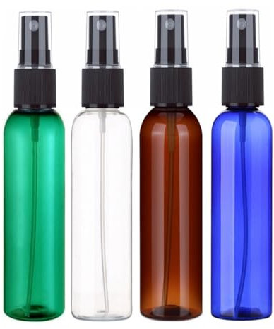 SINIDE Spray Bottles 60 ml / 2 oz, 4 Pack Empty Fine Mist Plastic Mini Travel Bottle Set, Portable Refillable Makeup Sprayer Containers for Perfume, Liquids, Aromatherapy, Small Size