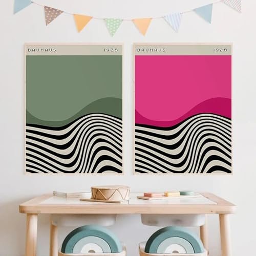 RDRDtbtr Bauhaus Century Elegance Geometrische Leinwandbild Poster Kunstdrucke Vintage Ausstellung Wand Bilder Bild Wohnzimmer Wohnkultur 40x60cmx2 Ungerahmt