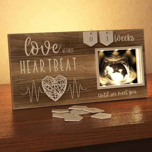 Baby-Sonogramm-Bilderrahmen, LED-beleuchtet, Countdown-Wochen, 10,2 x 7,6 cm, Ultraschallfoto für Schwangerschaftsankündigungen, Geschlechtsoffenbarung, Babyparty, Geschenk zur Geburt, Andenken für