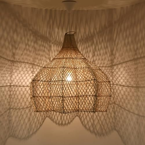 Casa Moro Rattan Lampe Manohara aus Natur Rattan & Eisen handgefertigte Boho Chic Pendelleuchte moderne Hängelampe LP026