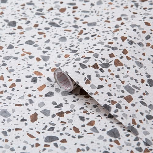 Film adhésif décoratif pour Meuble Terrazzo 200 x 45cm Gris, Brun, Blanc cassé | Papier adhésif pour Meuble, Rouleau adhésif décoratif