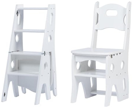 4 Layer Folding Wooden Ladder Home Indoor Multi Functional Portable High Ladder (White)